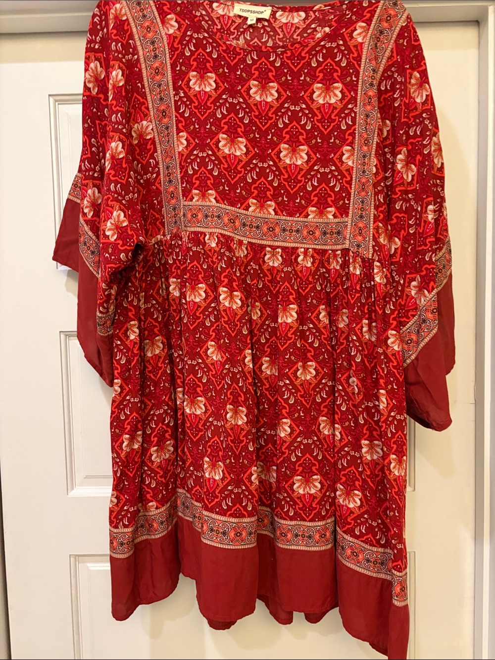 Bohemian Red Floral Tunic Top